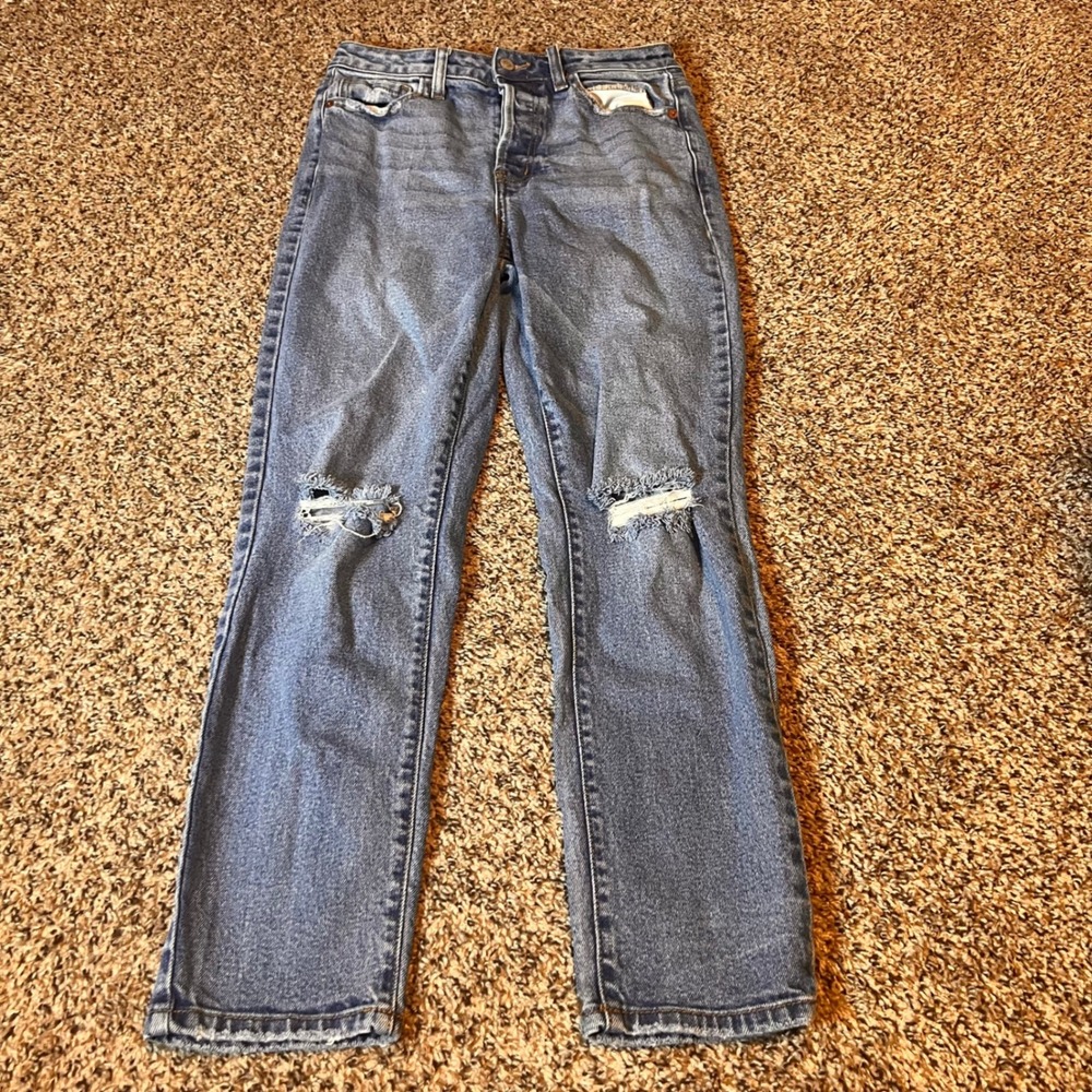 Willow + Root Distressed Mom Jeans Ripped Knee Denim Button Fly Size‎ 28